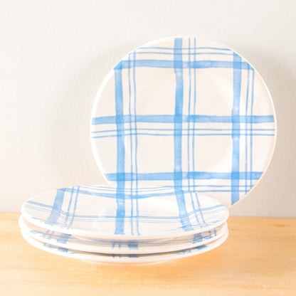 Pier 1 Country Blue Plaid Set of 4 Dinner Plates