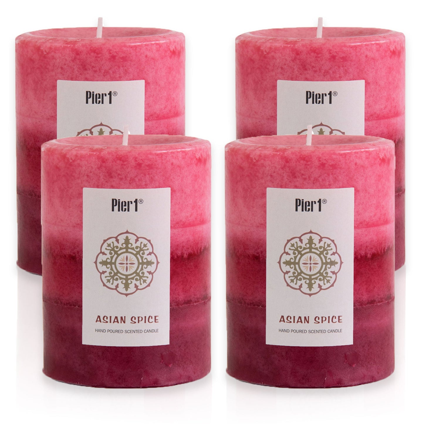 Pier 1 Asian Spice 3x4 Layered Set of 4 Pillar Candles