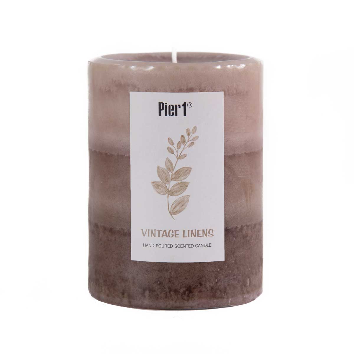 Pier 1 Vintage Linens Layered 3x4 Pillar Candle